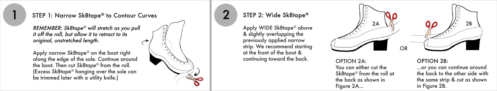 Step 1: applying narrow Sk8tape around the boot sole